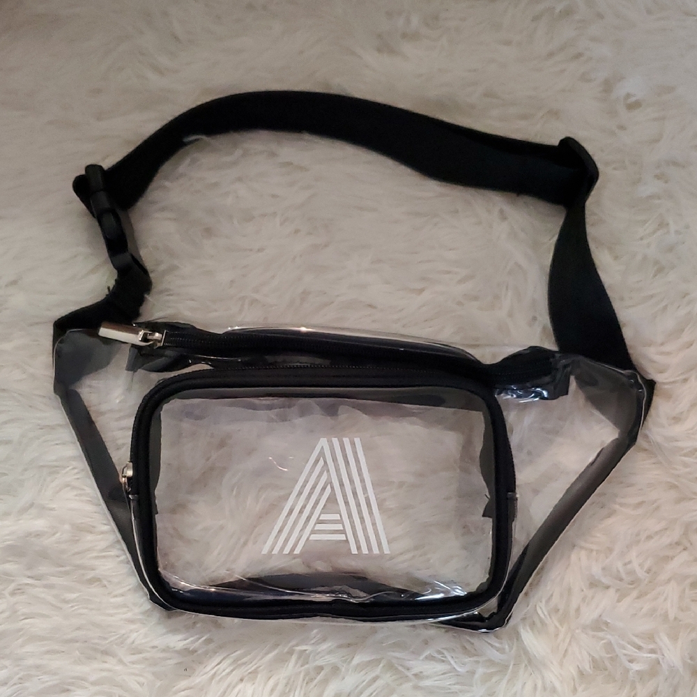 2/$25 Clear Belt Bag with Black Trim And Letter "A" Adjustable Belt Fannie Pack